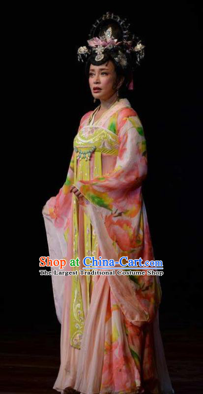 The Empress of China Ancient Tang Dynasty Imperial Consort Pink Dress Stage Performance Dance Costume and Headpiece for Women