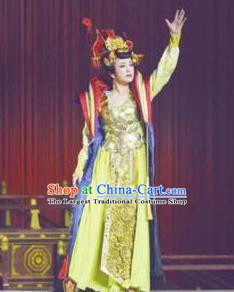 The Empress of China Ancient Tang Dynasty Queen Yellow Dress Stage Performance Dance Costume and Headpiece for Women