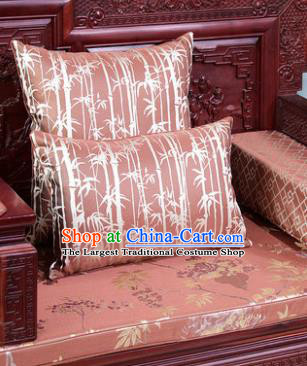 Traditional Chinese Pillowslip Classical Bamboo Pattern Brown Brocade Cover Two Pieces Complete Set Home Decoration Accessories