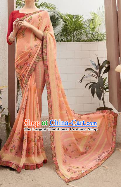 Asian Indian Bollywood Orange Saree Dress India Traditional Costumes for Women