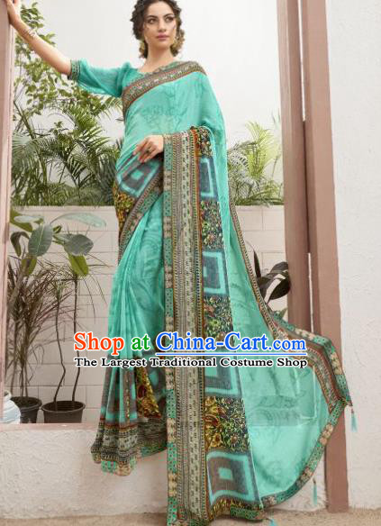 Asian Indian Bollywood Green Saree Dress India Traditional Costumes for Women