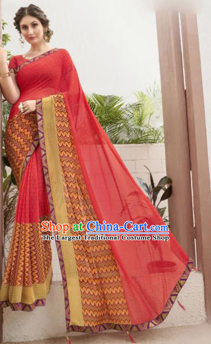 Asian Indian Bollywood Red Saree Dress India Traditional Costumes for Women