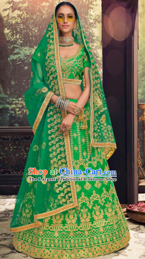 Asian Indian National Wedding Lehenga Green Embroidered Dress India Bollywood Traditional Costumes for Women