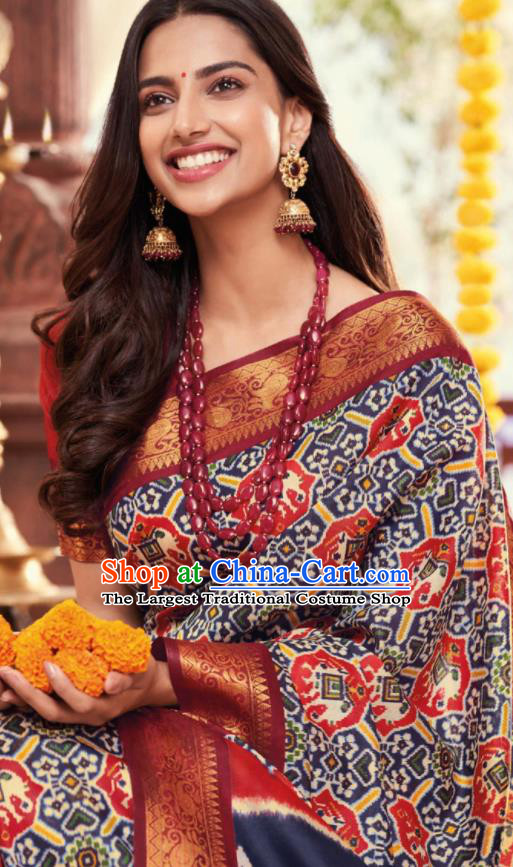 Navy Cotton Asian Indian National Lehenga Sari Dress India Bollywood Traditional Costumes for Women