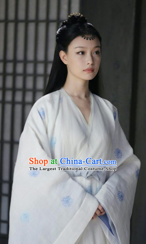 Chinese Ancient Nobility Lady White Dress Drama Love and Destiny Goddess Princess Ling Xi Ni Ni Replica Costumes and Headpiece for Women