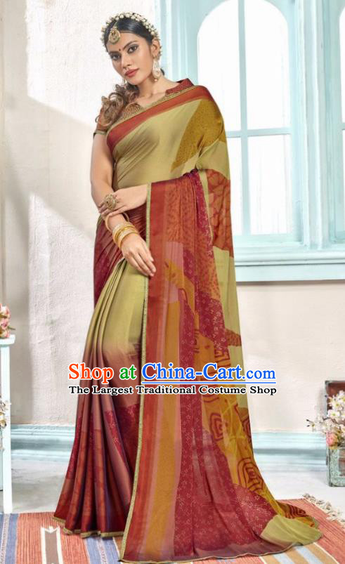 Indian Traditional Court Printing Sari Dress Asian India National Festival Costumes for Women