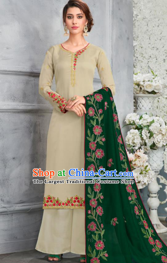 Traditional Indian Lehenga Embroidered Apricot Blouse and Pants Asian India Punjab National Costumes for Women