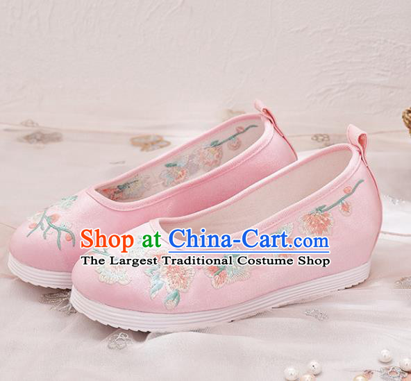 Traditional Chinese Embroidered Plum Pink Satin Shoes Hanfu Shoes National Shoes for Women