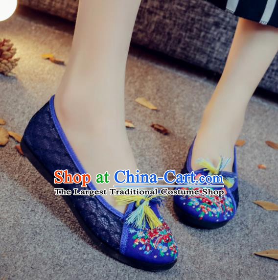 Traditional Chinese Royalblue Shoes Embroidered Shoes Cloth Shoes for Women