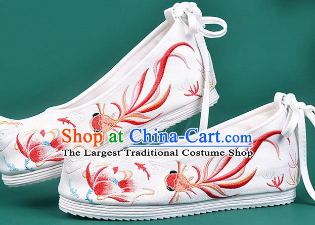 Chinese Traditional Embroidered Red Goldfish Lotus Shoes Hanfu Shoes Princess Shoes for Women