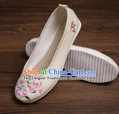 Traditional Chinese Handmade Shoes Light Yellow Embroidered Shoes Hanfu Shoes for Women
