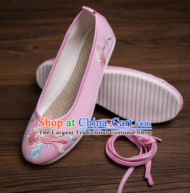 Traditional Chinese Handmade Hanfu Shoes Pink Embroidered Shoes Cloth Shoes for Women