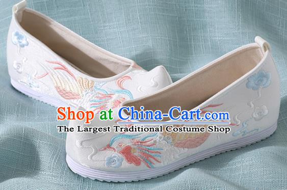 Chinese Handmade Embroidered Bird White Shoes Traditional Wedding Shoes Hanfu Shoes Princess Shoes for Women