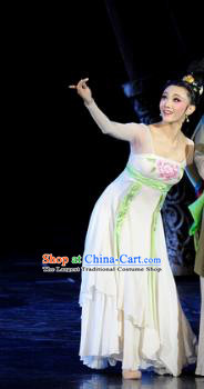 Chinese Chuansi Gongzhu Dance White Dress Ancient Silk Princess Stage Performance Dance Costume and Headpiece for Women