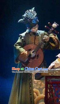 Chinese Pingtan Impression Ancient Qing Dynasty Dress Stage Performance Dance Costume and Headpiece for Women