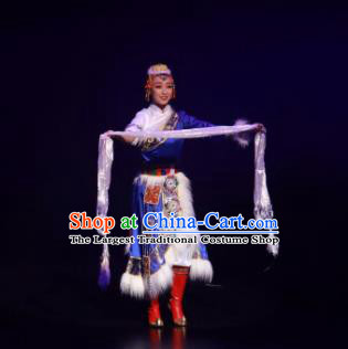 Meet Millennium Chinese Tibetan Nationality Dance Dress Stage Performance Dance Costume and Headpiece for Women