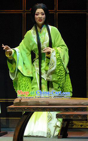 Xiao Qiao Marriage Chinese Peking Opera Green Dress Stage Performance Dance Costume and Headpiece for Women