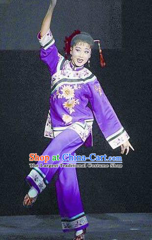 Huizhou Beauty Chinese Huangmei Opera Purple Dress Stage Performance Dance Costume and Headpiece for Women