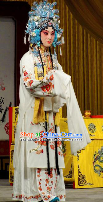 Imperial Concubine Mei Chinese Peking Opera Diva White Dress Stage Performance Dance Costume and Headpiece for Women