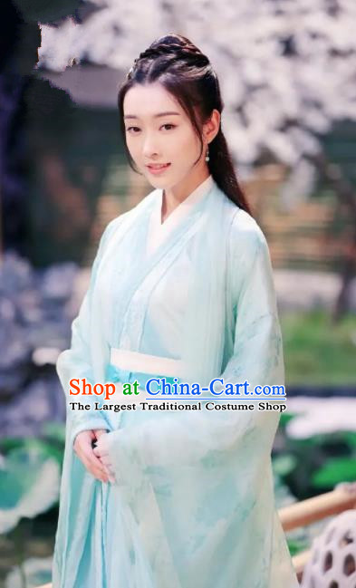 The Untamed Chinese Drama Ancient Swordsman Wen Qing Green Costumes and Headpiece for Women
