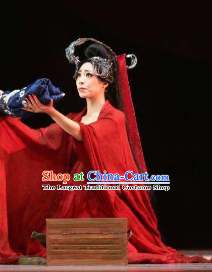 Chinese Orphan Classical Dance Red Dress Stage Performance Dance Costume and Headpiece for Women
