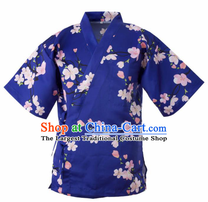 Traditional Japanese Printing Flowers Blue Yamato Shirt Kimono Asian Japan Costume for Men