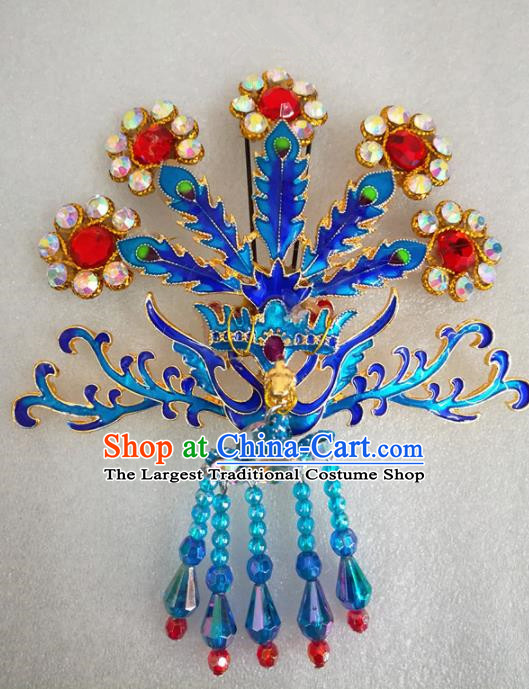 Chinese Traditional Beijing Opera Hair Accessories Peking Opera Blueing Phoenix Tassel Hairpins for Adults