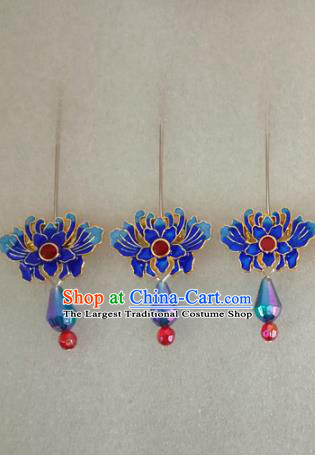Chinese Traditional Beijing Opera Hair Accessories Peking Opera Blueing Lotus Hairpins for Adults