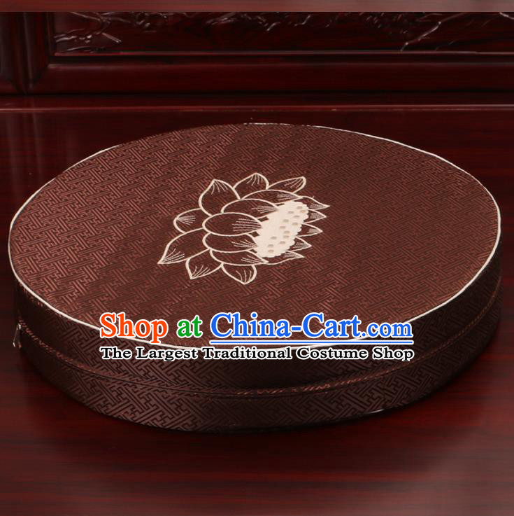 Chinese Classical Household Ornament Traditional Rush Cushion Cover Brown Brocade Mat Cover