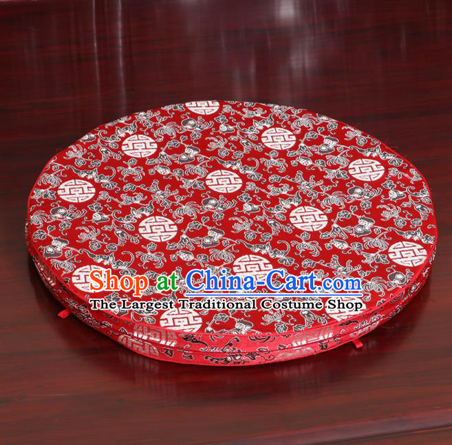 Chinese Classical Household Ornament Red Brocade Rush Cushion Cover Traditional Chrysanthemum Pattern Mat Cover