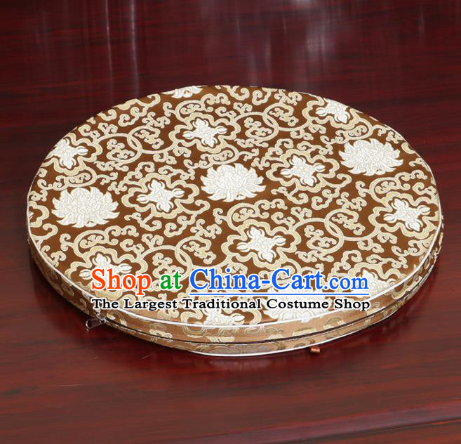 Chinese Classical Household Ornament Bronze Brocade Rush Cushion Cover Traditional Lotus Pattern Mat Cover