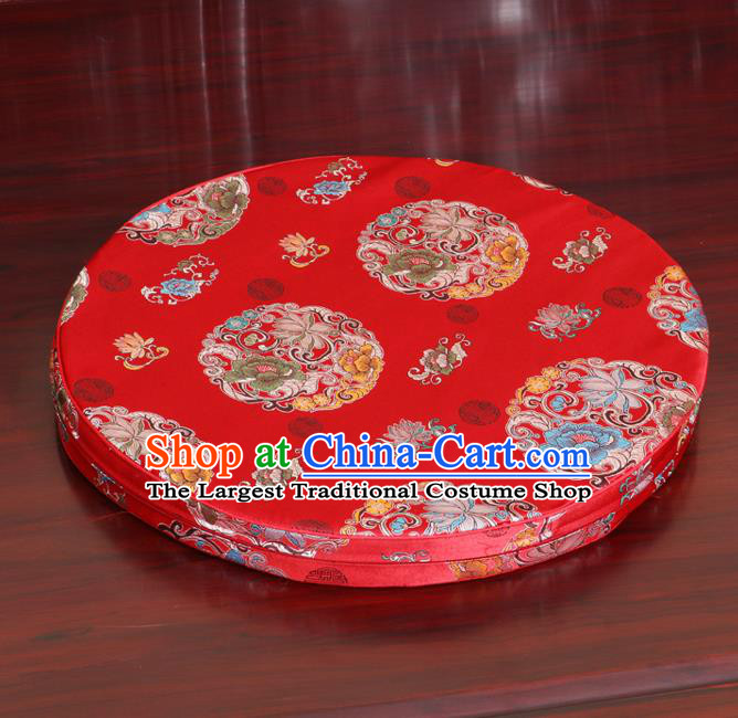 Chinese Classical Household Ornament Red Brocade Rush Cushion Cover Traditional Peony Lotus Pattern Mat Cover
