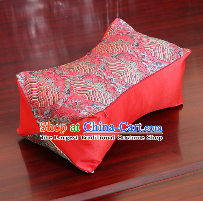 Chinese Traditional Wave Pattern Red Brocade Pillow Slip Pillow Cover Classical Household Ornament
