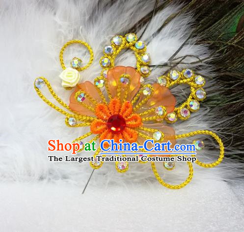 Chinese Traditional Beijing Opera Actress Hair Accessories Peking Opera Princess Yellow Flowers Hairpins for Adults