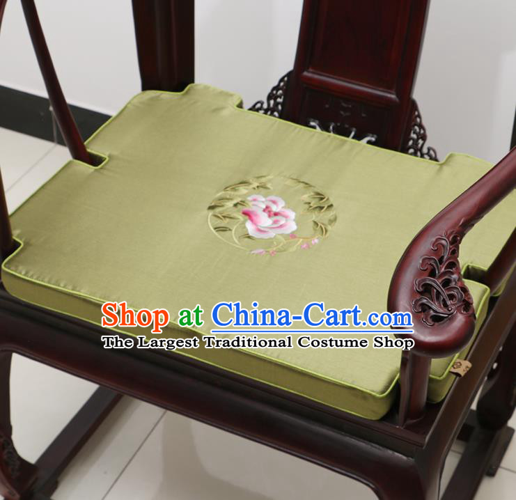 Chinese Classical Household Ornament Armchair Cushion Cover Traditional Embroidered Peony Olive Green Brocade Mat Cover