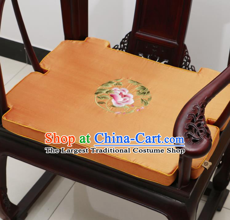Chinese Classical Household Ornament Armchair Cushion Cover Traditional Embroidered Peony Orange Brocade Mat Cover