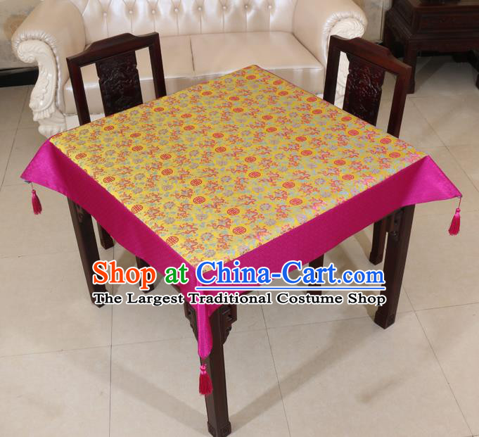 Chinese Traditional Dragons Pattern Yellow Brocade Desk Cloth Classical Satin Household Ornament Table Cover