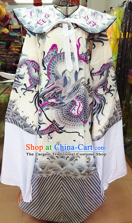 Chinese Traditional Beijing Opera Minister Costume Peking Opera Old Gentleman Grey Embroidered Robe for Adults