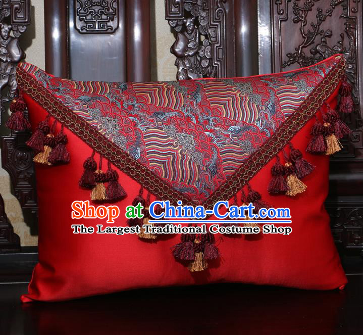 Chinese Traditional Pattern Red Brocade Back Cushion Cover Classical Household Ornament
