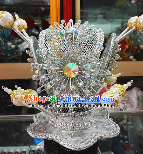 Chinese Traditional Beijing Opera Niche Headwear Peking Opera Prince Argent Hairdo Crown for Adults