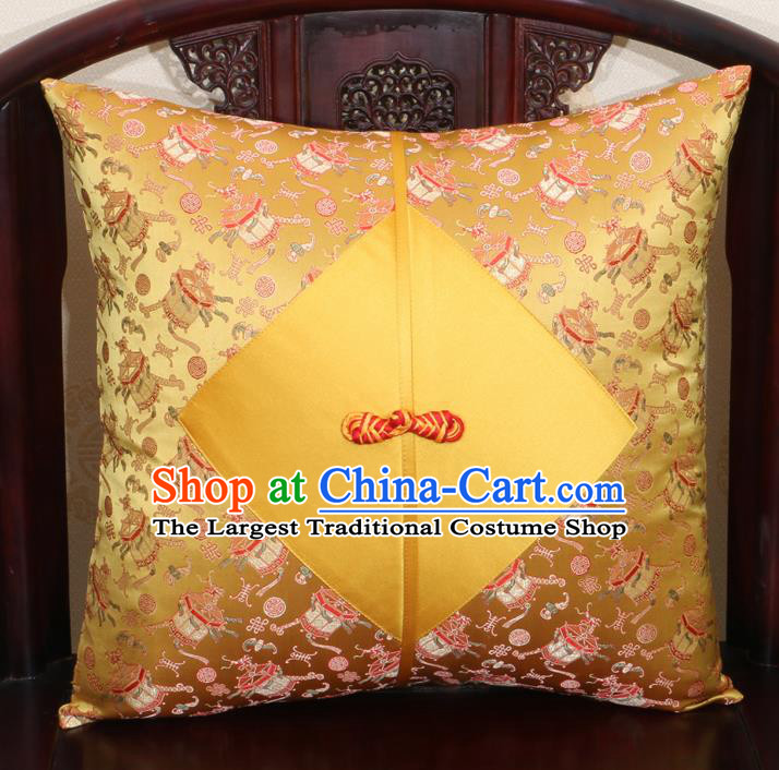 Chinese Classical Pattern Golden Brocade Pipa Button Back Cushion Cover Traditional Household Ornament