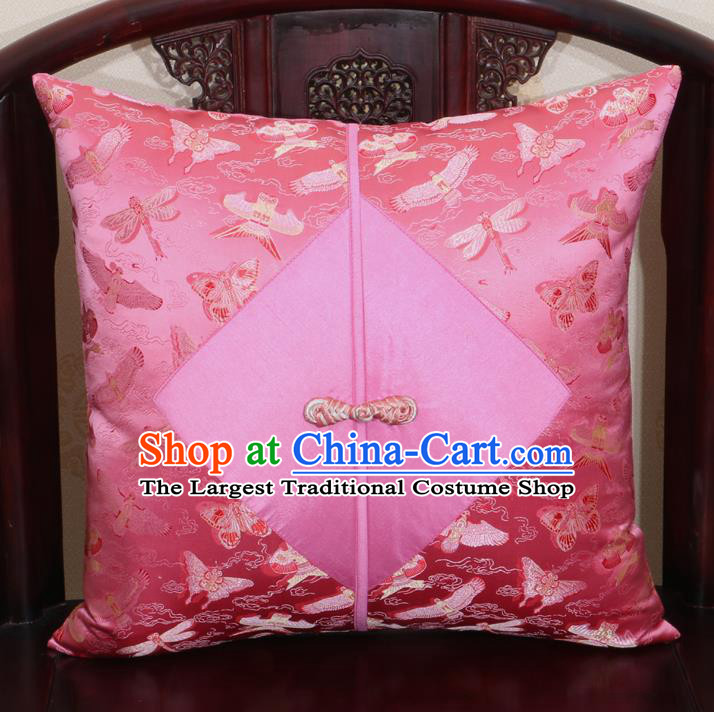 Chinese Classical Kite Pattern Pink Brocade Pipa Button Back Cushion Cover Traditional Household Ornament