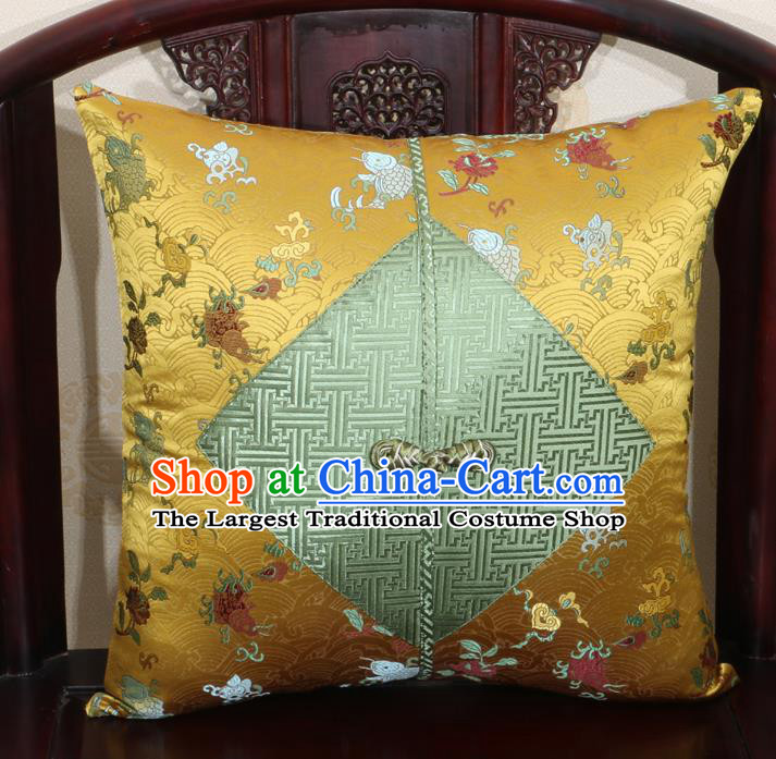 Chinese Classical Fish Pattern Golden Brocade Pipa Button Back Cushion Cover Traditional Household Ornament