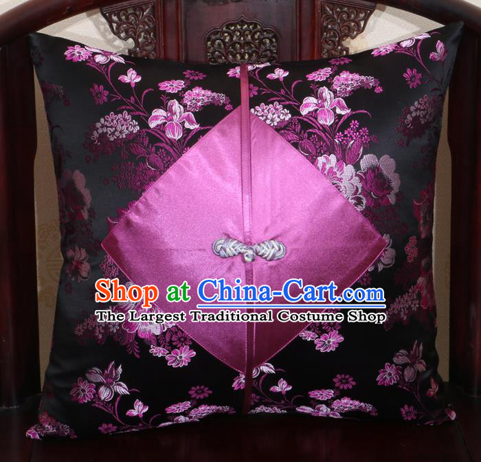 Chinese Classical Pattern Black Brocade Pipa Button Back Cushion Cover Traditional Household Ornament