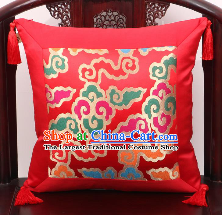 Chinese Classical Colorful Cloud Pattern Red Brocade Square Cushion Cover Traditional Household Ornament