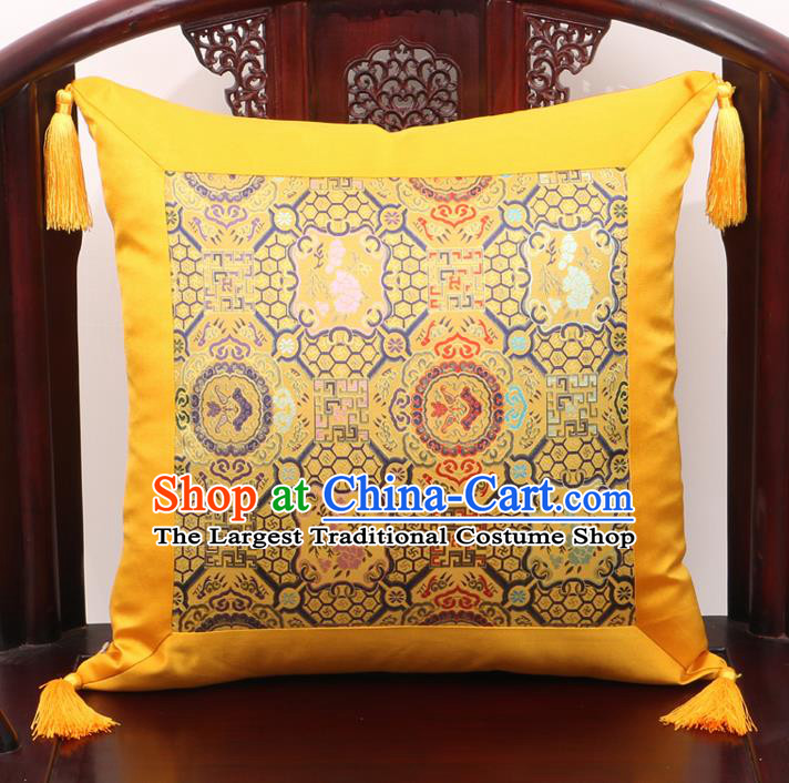 Chinese Classical Pattern Golden Brocade Square Cushion Cover Traditional Household Ornament