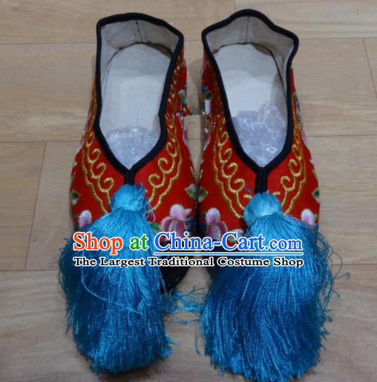 Chinese Traditional Beijing Opera Diva Embroidered Shoes Princess Red Shoes for Adults