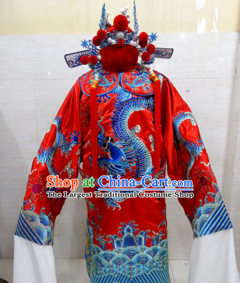 Chinese Traditional Beijing Opera Chancellor Red Embroidered Robe Peking Opera Old Men Costume for Adults