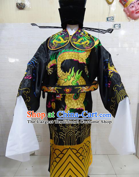 Chinese Traditional Beijing Opera Prime Minister Black Embroidered Robe Peking Opera Old Men Costume for Adults