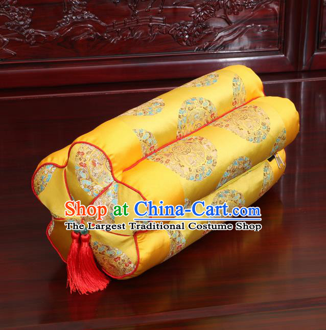 Chinese Traditional Household Accessories Classical Dragons Pattern Yellow Brocade Plum Blossom Pillow